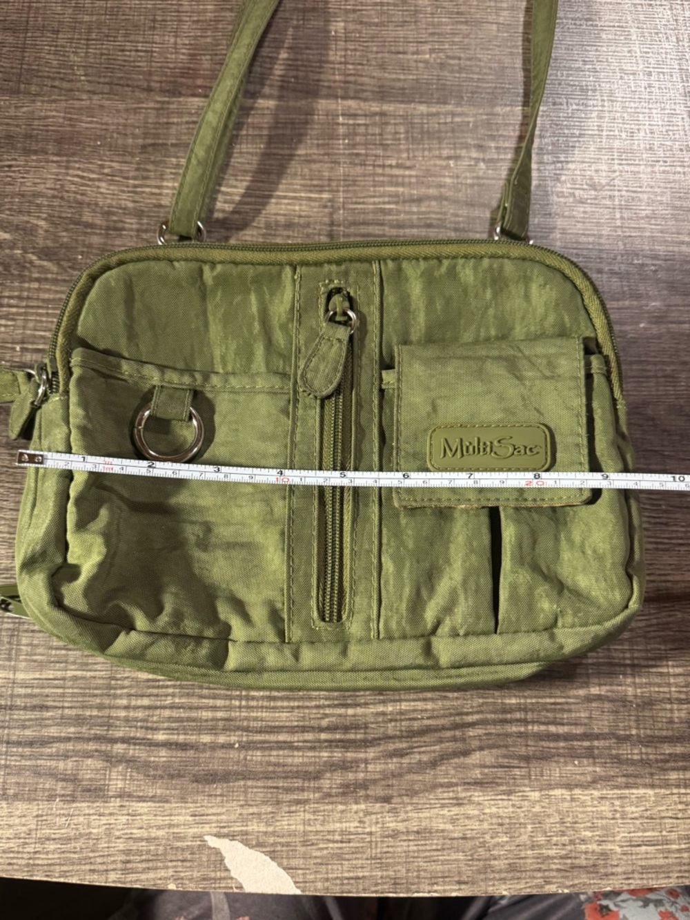 Multi Pocket Crossbody Organizer Travel Bag Olive Green Nylon MultiSac Purse - Picture 12 of 13